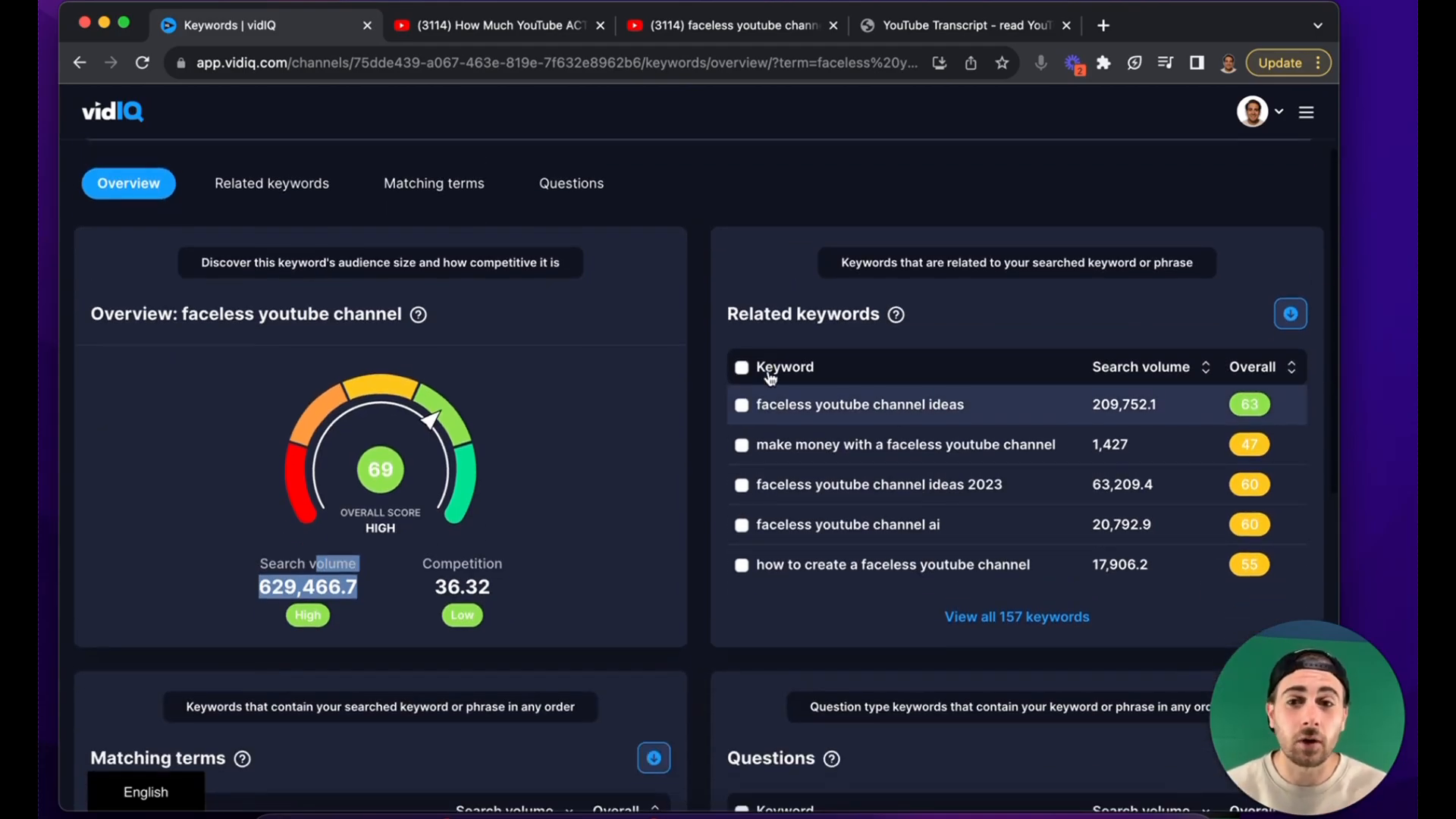 Leveraging related keywords in vidIQ