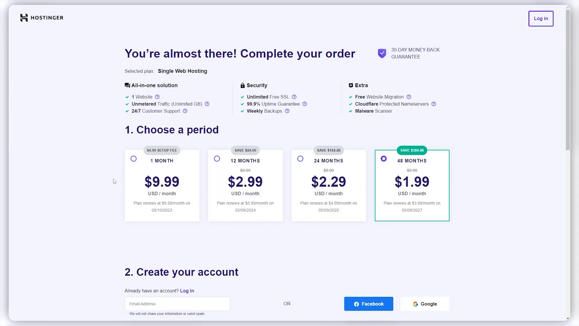 Hostinger pricing plans