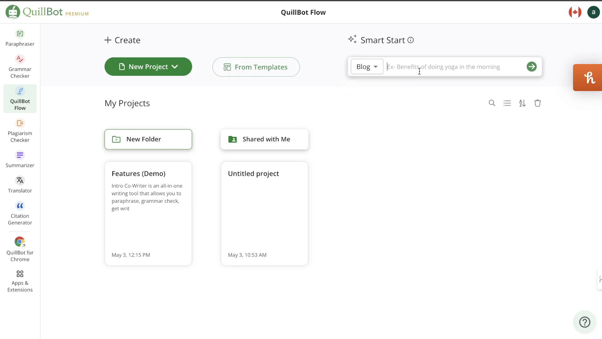 QuillBot Flow generating an outline for a blog post