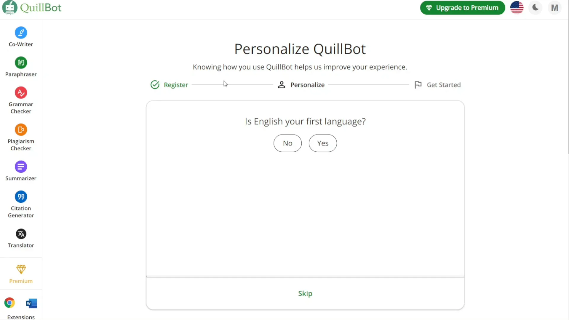 Quillbot account personalization