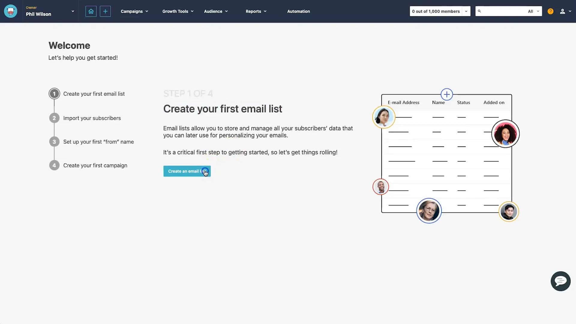 Create Email List in Moosend