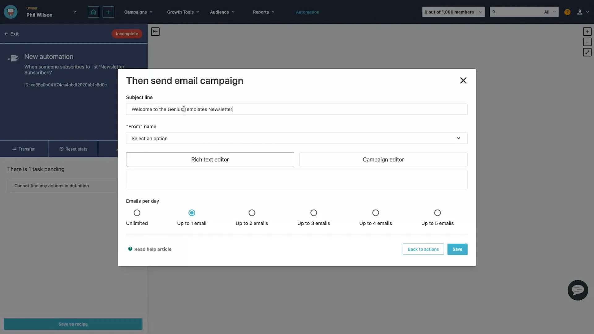 Create Automated Email in Moosend