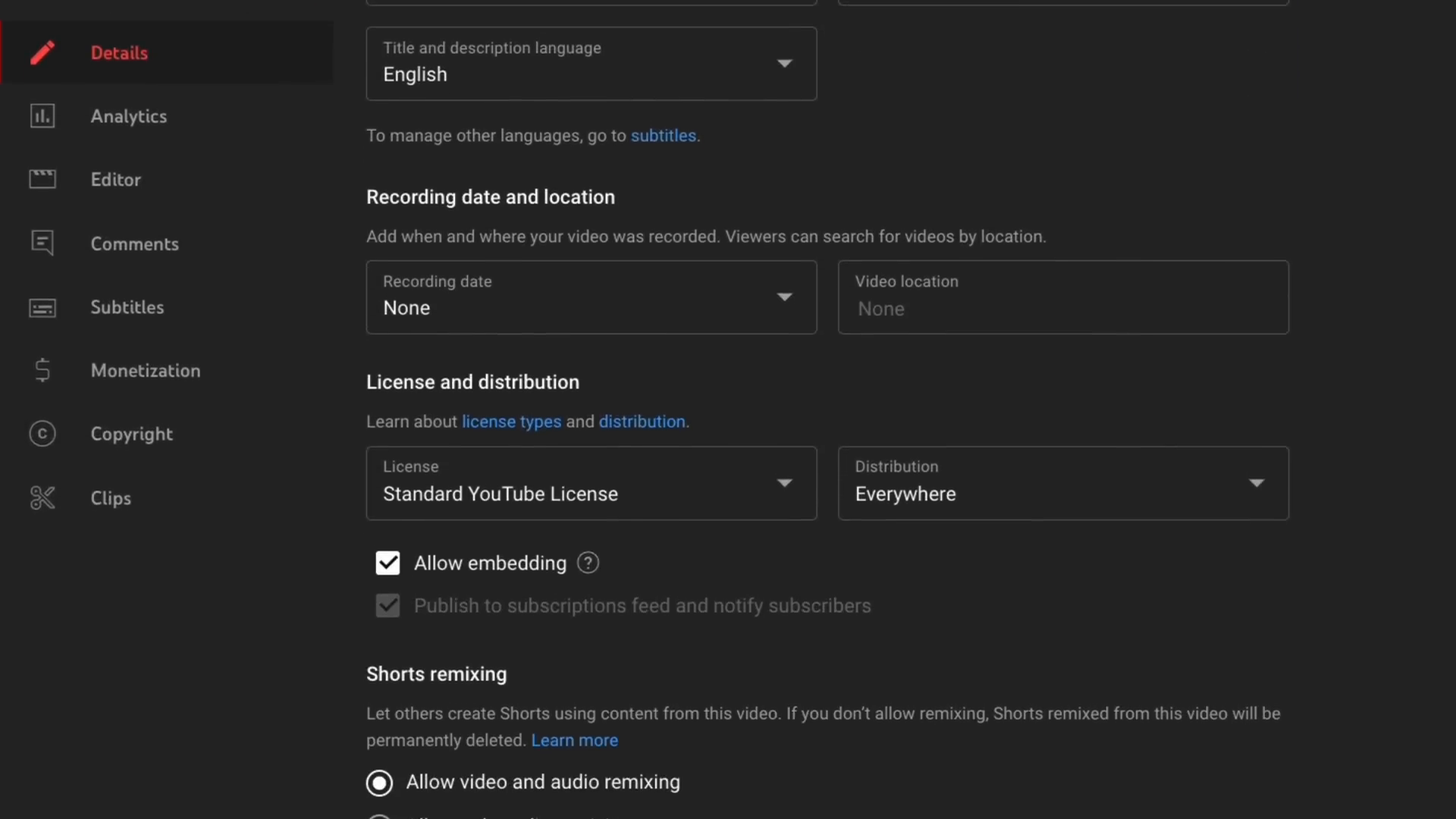 Video Category Setting Screenshot