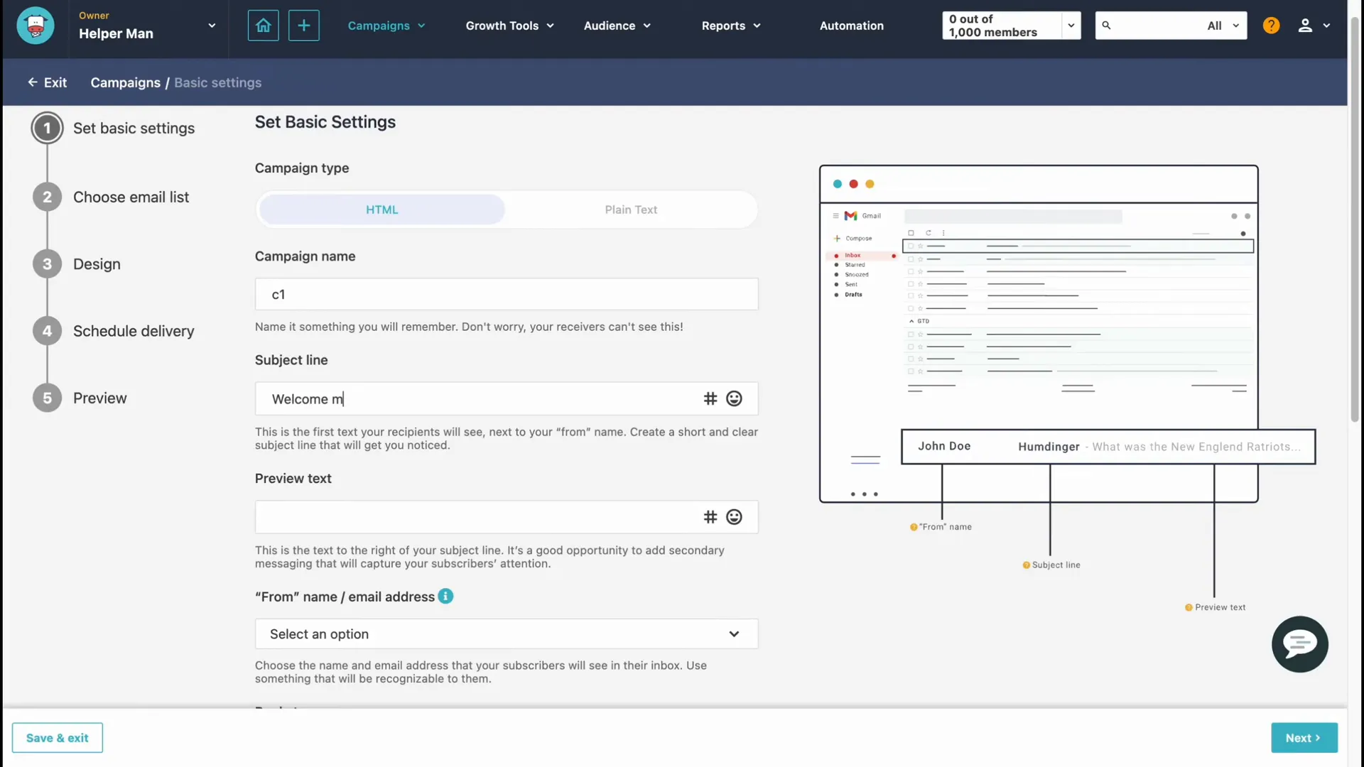 Moosend dashboard overview