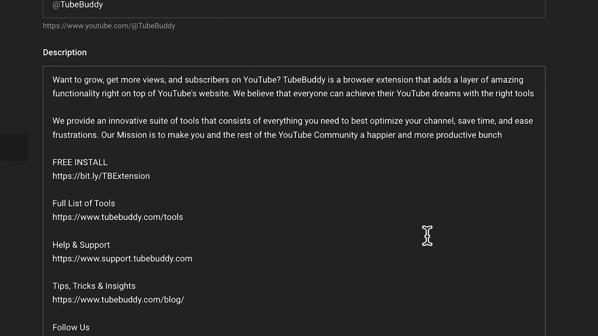 Channel Description Setting Screenshot