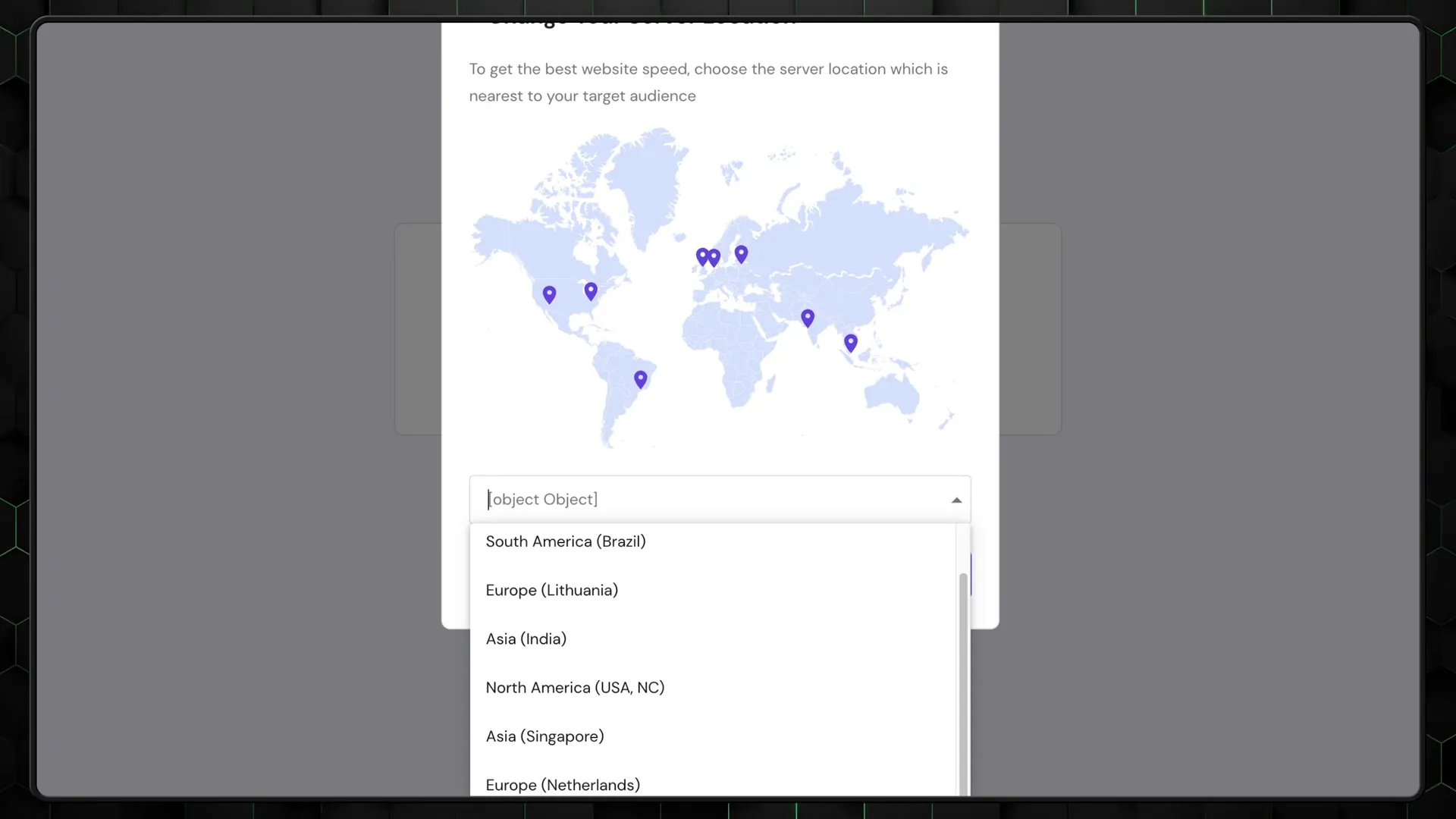 Choosing server location during setup