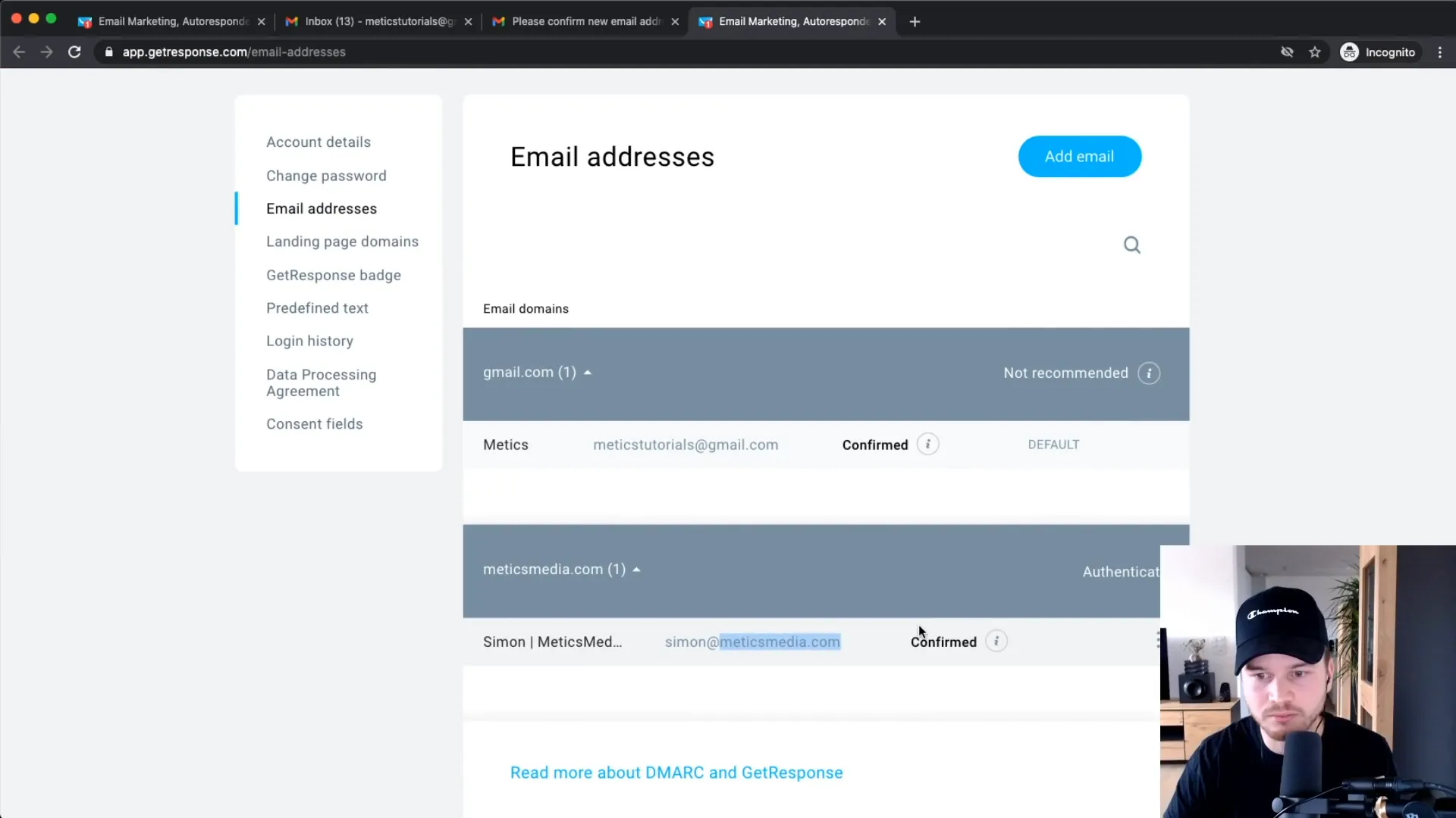 Domain authentication in GetResponse